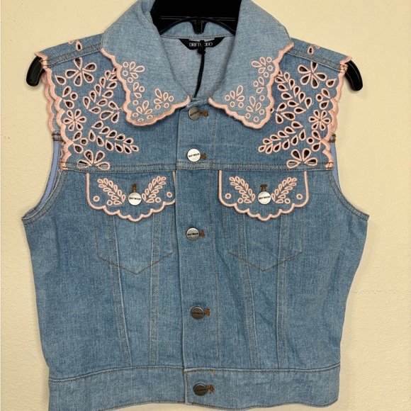 DRIFTWOOD Pink Embroidered Denim Vest - Picture 2 of 5